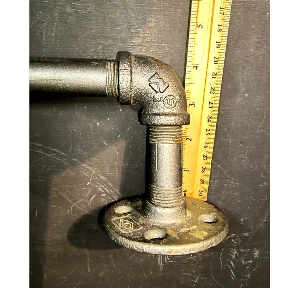 1955.  Industrial Pipe Chic Hand Towel Toilet Paper Holder Gunmetal Grey